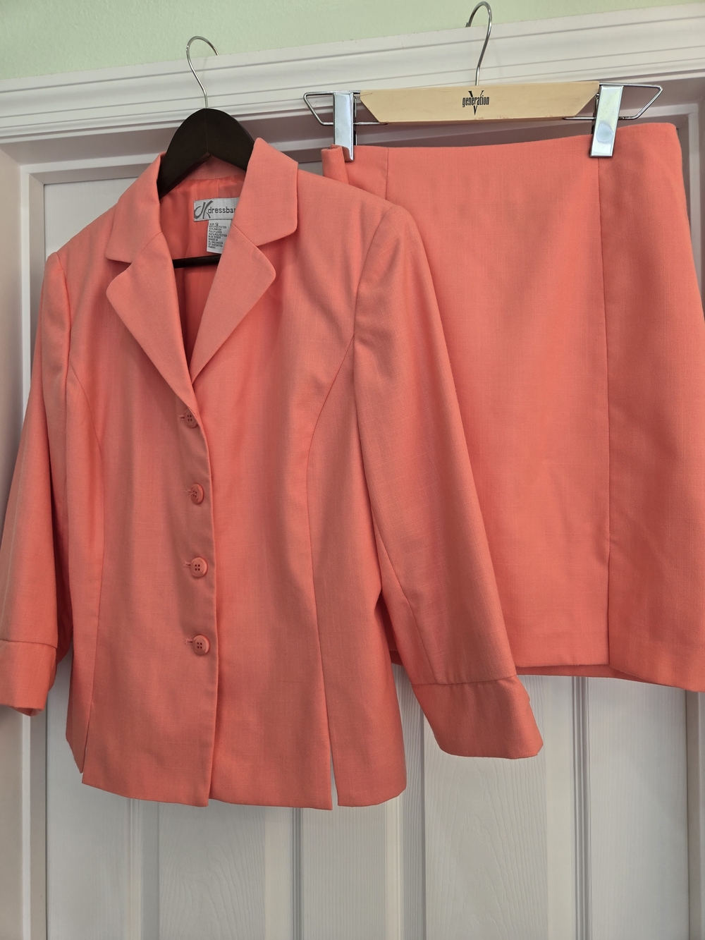 Dress Barn Coral Skirt Suit Set Blazer Size 12 Skirt Size 10 Work Office Church